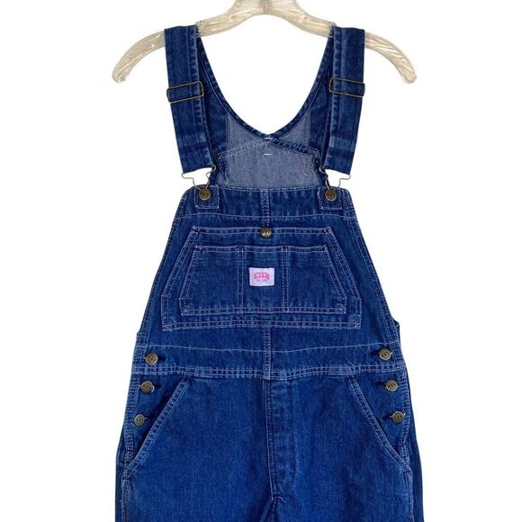 KEY Vtg Bib Style Denim Overalls Carpenter Relaxed Fit Cropped Dark Blue Sz 4 - Picture 2 of 16